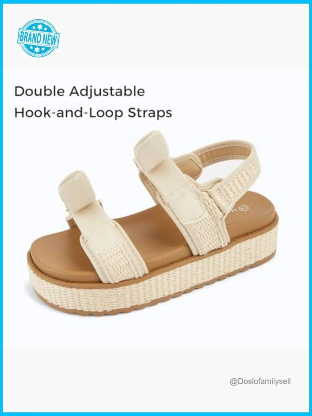 Raffia Platform Wedge Sandals Open Toe Slingback Adjustable Double Strap Summer